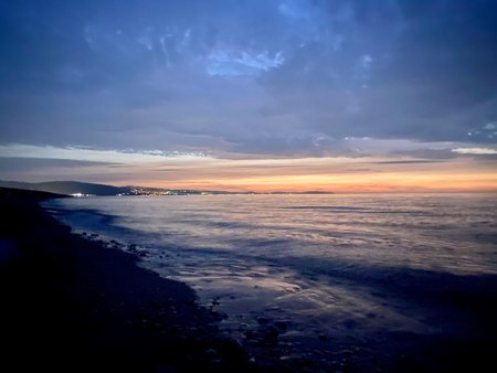 Sunset on the beach of the Adriatic Sea in Croatiaの写真素材