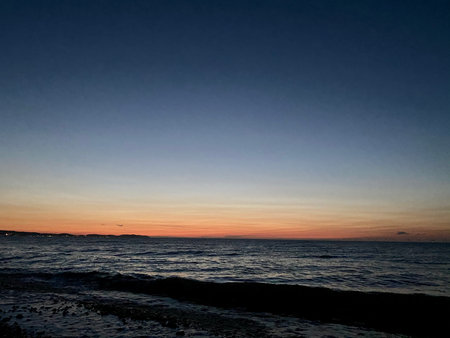 Sunset on the beach of the Adriatic Sea in Croatiaの写真素材