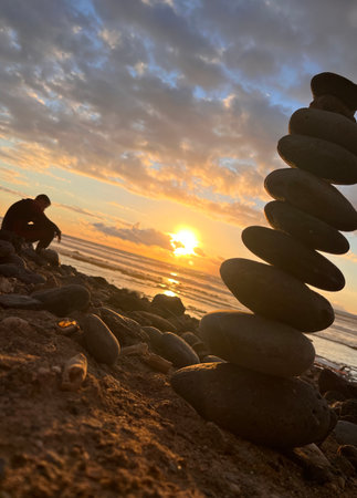 Sun Setting on the Atlantic Ocean in Tenerife Canary Island Spainの写真素材