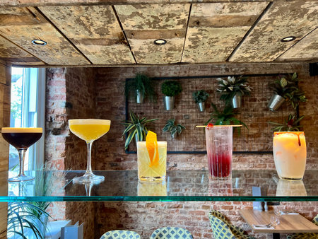 Interior of a modern bar in a loft stylerated with brick wallsの写真素材