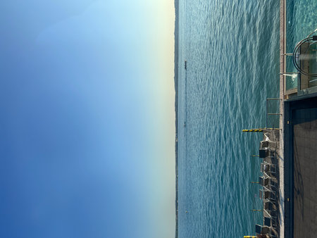 View of the sea from the top of the building on the background of blue skyの写真素材