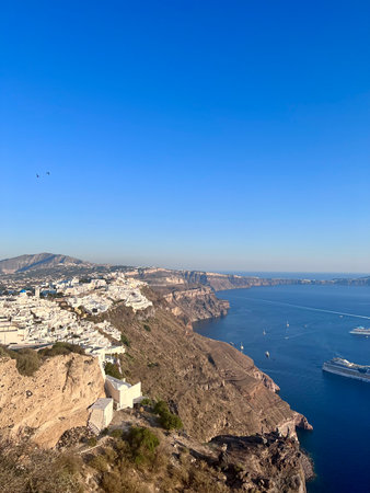 Panoramic view of the city of Santorini, Greeceの写真素材