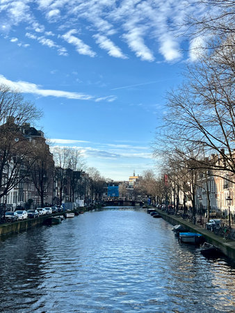 View of the canal in Amsterdam.の写真素材