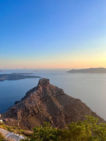 Beautiful view of Santorini island at sunrise, Greece.の写真素材