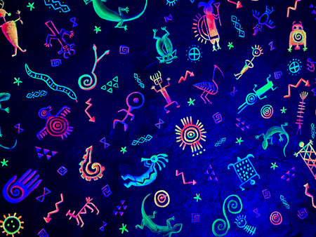 Seamless pattern with funny monsters on a dark blue background.の写真素材