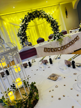 Wedding Ceremony Banquet Table with Decorations.の写真素材
