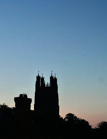 Sunset at St. Patrick's Cathedral in Edinburgh, Scotland.の写真素材