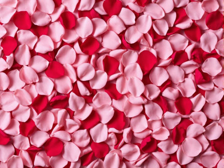 A close up of pink and red petals. The petals are scattered all over the image. Generate Aiの素材