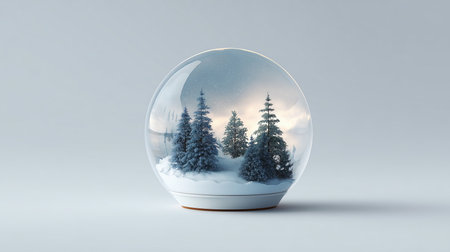 Snow globe with fir trees in the snow. 3D rendering.の写真素材