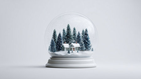 Snow globe with christmas house and fir trees inside. 3D rendering