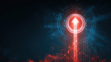 Abstract digital red arrow on dark blue background. Technology concept. 3D Rendering