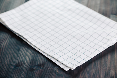 Napkin on table in perspective. Napkin close up top view mock up for design.