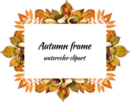 frame of autumn leaves painted by watercolor, isolated clipart, design of autumn themes. autumn designの写真素材