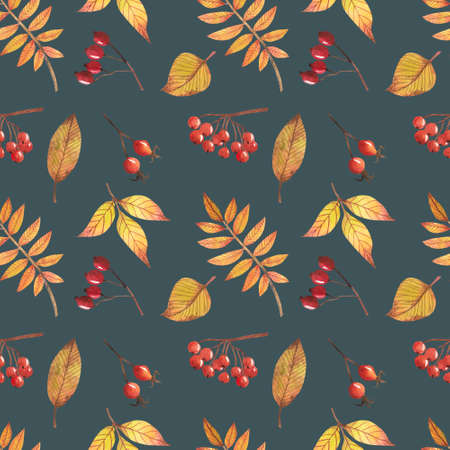 seamless pattern with autumn leaves on a dark background, for decoration of autumn design and for scrapbooking.の写真素材