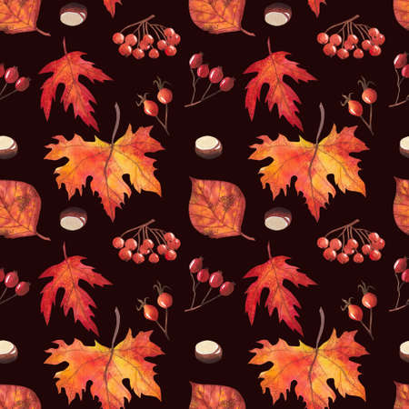 seamless pattern with autumn leaves on a dark background, for decoration of autumn design and for scrapbooking.の写真素材