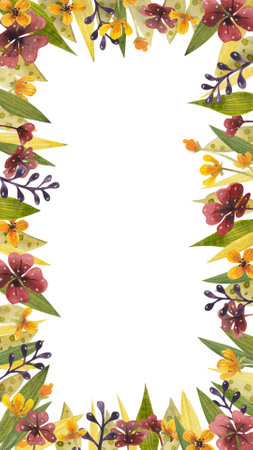 frame of watercolor flowers and lilac sorrelの写真素材