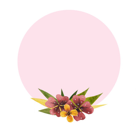 watercolor background with floral wreathの写真素材