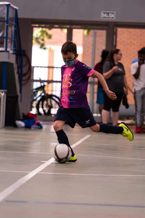 MOANA PONTEVEDRA SPAIN MAY 7 2022 futsal match of the regional children league in the pavilion of Domaioのeditorial素材
