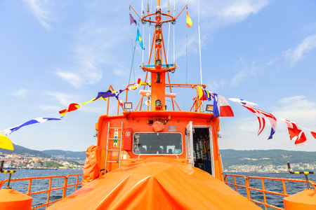 vigo bay, pontevedra , spain, july 16, 2022: ships on traditional celebration of maritime seafarers