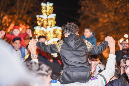 lugo, spain,. december 10, 2022: moroccan people celebrate their world cup victory across spainのeditorial素材