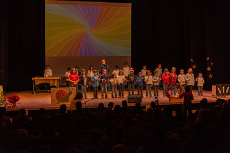 Cangas, Pontevedra Spain. December 21, 2022: presentation by Mayor Victoria Portas and Councilor for Finance Mariano Abalos for the christmas concert in the auditorium by the conservatory of professional music.のeditorial素材
