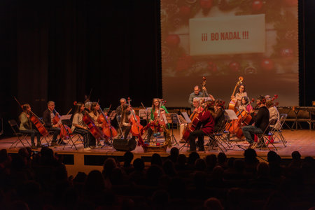 Cangas, Pontevedra Spain. December 21, 2022: presentation by Mayor Victoria Portas and Councilor for Finance Mariano Abalos for the christmas concert in the auditorium by the conservatory of professional music.のeditorial素材