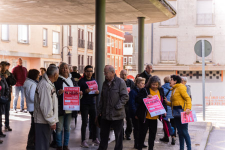 Cangas, Pontevedra, Spain. Apr 12th, 2023. Demonstration organized by SOS Sanidade Publica in front of the health center in Cangas, where the protesters read the manifest and announced a new regional demonstration across Galicia on 26 April 2023.のeditorial素材