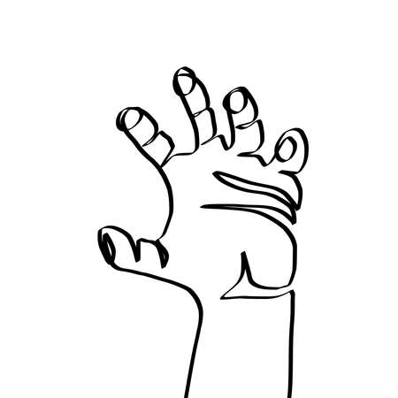 Schematic representation of a human hand. Give me five. An icon with five fingers on a white background. Illustration of a hand in the style: One lineの写真素材