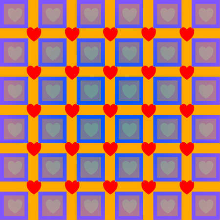 Hearts for Valentine's Day. Checkered background on February 14. Background for scrapbooking, albums, advertising, printing, websites, mobile screensavers, bloggersの写真素材