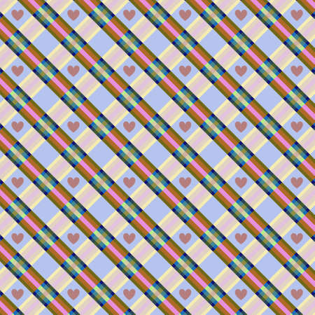 Checkered background decorated with hearts. Background for albums, scrapbooking, art objects,...