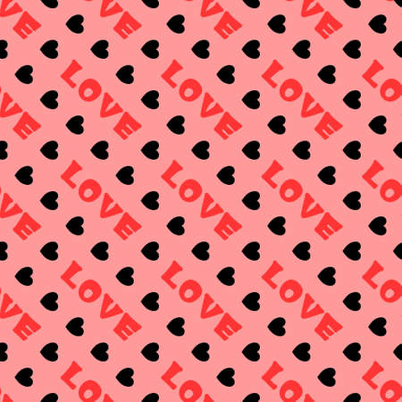 An illustration with the inscription - Love. Pattern with hearts. Seamless repeating lettering. Background for scrapbooking, albums, advertising, printing, websites, mobile screensavers, bloggersの写真素材