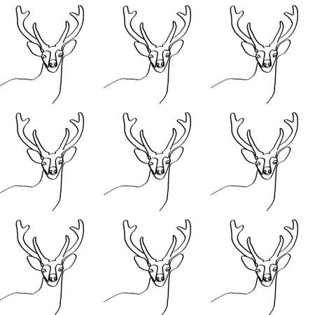 Deer. A deer's head drawn with a single line. An image of a Christmas deer. A festive deer. Background for postcards, banners, covers, albums, mobile screensavers, scrapbooking, advertising, blogs.の写真素材