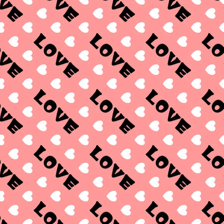 An illustration with the inscription - Love. Pattern with hearts. Seamless repeating lettering. Background for scrapbooking, albums, advertising, printing, websites, mobile screensavers, bloggersの写真素材
