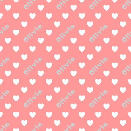 The female name is Olivia. A postcard for Olivia. Seamless repeating pattern with hearts....
