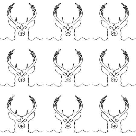 Deer. A deer's head drawn with a single line. An image of a Christmas deer. A festive deer. Background for postcards, banners, covers, albums, mobile screensavers, scrapbooking, advertising, blogs.の写真素材