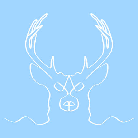 Deer. A deer's head drawn with a single line. An image of a Christmas deer. A festive deer. Background for postcards, banners, covers, albums, mobile screensavers, scrapbooking, advertising, blogsの写真素材