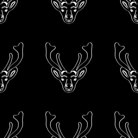 Deer. A deer's head drawn with a single line. An image of a Christmas deer. A festive deer. Background for postcards, banners, covers, albums, mobile screensavers, scrapbooking, advertising, blogs.の写真素材