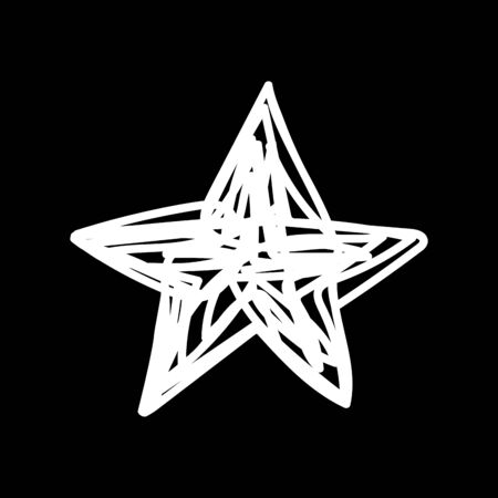 White Christmas star drawn by messy line on a black background. Laconic symbol of the New Year. Tangled New Year festive star. Christmas art line Festive decoration element - vector stock illustrationのイラスト素材