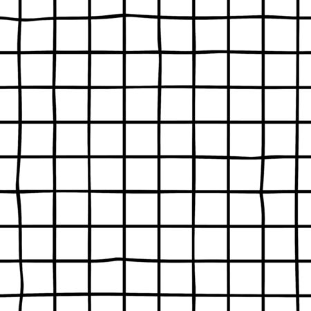 Trendy geometric hand drawn checkered seamless pattern. Stylish vector stock background for fabric, wallpaper, wrapping, textile, print. Black and white check, square, plaid, tile, school notebookのイラスト素材