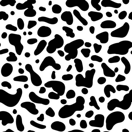 Seamless vector animal pattern. Hand drawn black isolated spots . Random spots similar to the color of the animal. Stylized Dalmatian, cow, cheetah, leopard print. Ornament for textile, clothesのイラスト素材