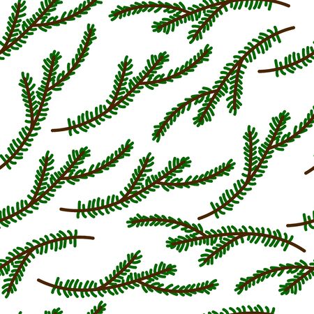 Seamless winter holiday pattern. Christmas tree branches isolated on a white background. Cute decorative green twig in Scandinavian style. Festive decoration element for Christmas and New Yearのイラスト素材