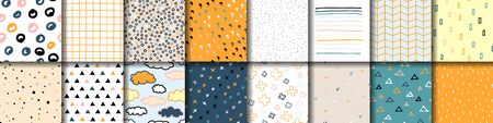 Set of 16 Scandinavian seamless vector patterns. Collection of pastel multicolor Scandinavia...