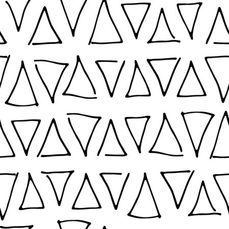 Seamless vector geometric pattern. Hand-drawn outline triangles Isolated on white background. Ornament lines. Illustration for wallpaper, wrapping paper, notebooks, posters, prints, textiles, clothesの写真素材