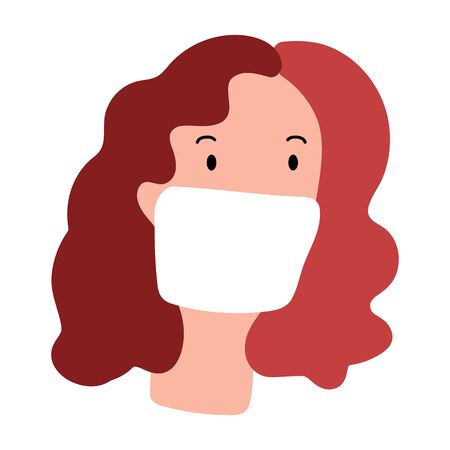 The girl in the mask. Woman in protective medical mask isolated on white background. Cartoon flat character protected from bacteria, viruses, coronavirus, covid-19. Vector color portrait illustrationのイラスト素材