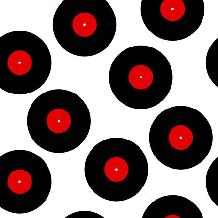 Seamless pattern retro music record. Vinyl record symbol of music, track, musician songs isolated on white background. Vector illustration for app, web, print, social networks, wallpapers, textileのイラスト素材