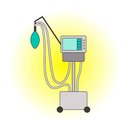 Medical ventilator cartoon icon. Color mechanical ventilation lungs Machine  on white gradient background. Apparatus to patients having trouble breathing, coronavirus covid-19, pneumonia. Vector signのイラスト素材