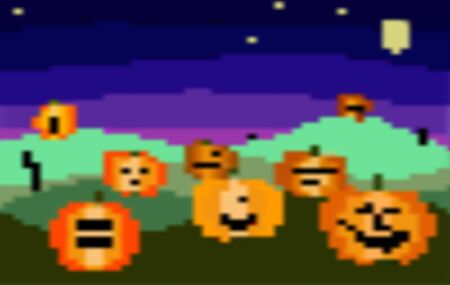 Blurred Pixel Halloween Background. Night autumn festive landscape with scary pumpkins on a background of purple sky, stars and the moon. Fall holiday concept. Blurry effect vector stock illustrationのイラスト素材