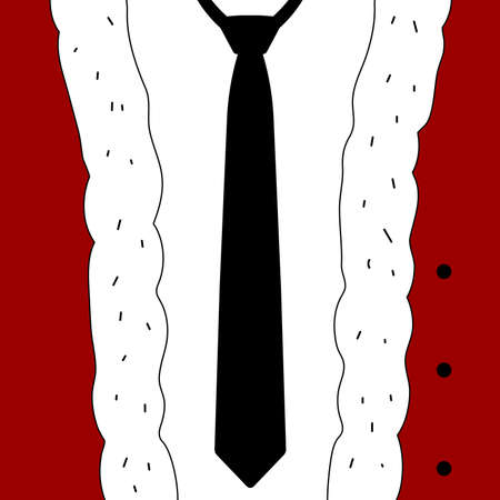 Christmas concept card. Santa Claus in red Costume, office suit. Black tie, white shirt, red carnival costume with fur, buttons. Congratulation festive corporate banner. Vector holiday illustrationのイラスト素材