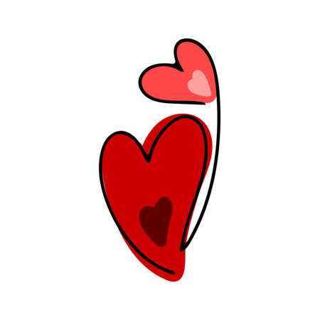 Doodle Valentines Day heart. Hand drawn red love symbol isolated on white background. Cute greeting card. February 14, mother and child, wedding, feeling, medicine sign. Vector pregnancy illustrationのイラスト素材