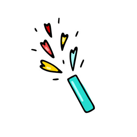 Doodle Valentines Day hearts petard. Hand-drawn color love symbol isolated on white background. Cute greeting spark firecracker card. Wedding, marry me sign. Vector Valentines confetti illustrationのイラスト素材